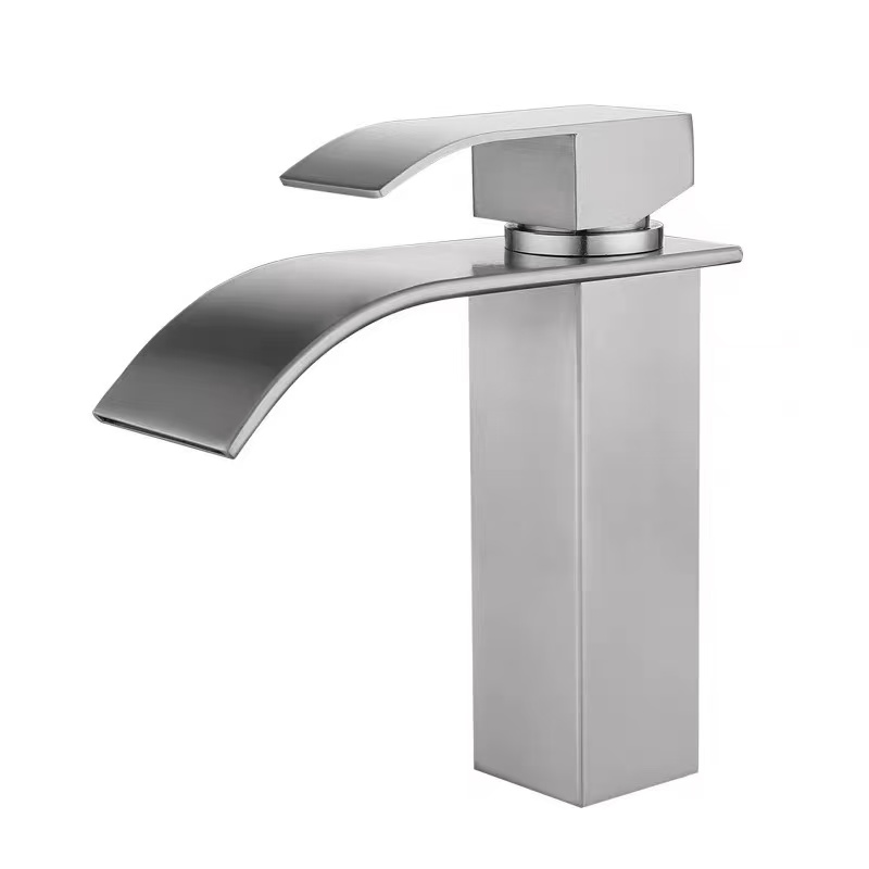 Brushed Square Waterfall-Style Washbasin Faucet