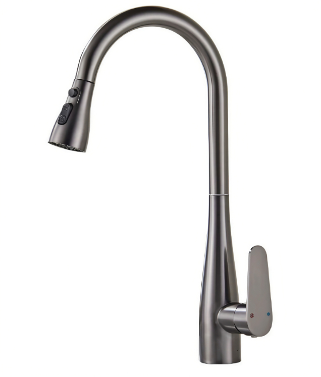 Gunmetal Grey High-Arc Gooseneck ផ្ទះបាយក្តៅ និងត្រជាក់ ក្បាលម៉ាសីនទាញចេញ